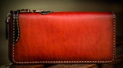 Handmade Leather Tibetan Mens Chain Biker Wallet Cool Leather Wallet Long Clutch Wallets for Men