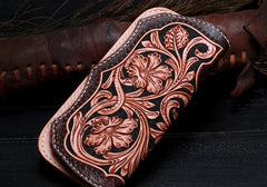 Handmade Leather Mens Tooled Floral Clutch Wallet Cool Wallet Long Wallets for Men Women - imessengerbags