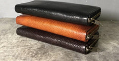 Genuine Leather Mens Cool Long Leather Phone Wallet Zipper Clutch Wallet for Men - imessengerbags