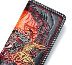 Handmade Leather Chinese Lion Mens Chain Biker Wallet Cool Leather Wallet With Chain Wallets for Men - imessengerbags