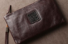 Genuine Leather Mens Clutch Cool Slim Wallet Zipper Clutch Wristlet Bag Wallet for Men Women