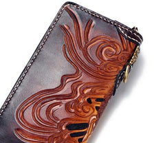 Handmade Leather Buddha&Demon Mens Chain Biker Wallet Cool Leather Wallet With Chain Wallets for Men - imessengerbags