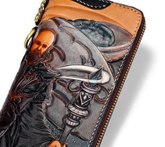 Handmade Leather Taming Dragon Mage Mens Chain Biker Wallet Cool Leather Wallet With Chain Wallets for Men