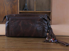 Handmade Genuine Leather Mens Cool Long Leather Wallet Zipper Clutch Wristlet Wallet for Men - imessengerbags