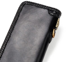 Handmade Leather Mens Chain Biker Wallet Cool Leather Wallet Long Phone Wallets for Men