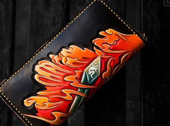 Handmade Leather Men Tooled Acalanatha Cool Leather Wallet Long Phone Clutch Wallets for Men - imessengerbags
