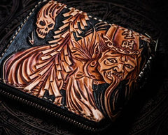 Handmade Leather Chinese Black&White Tooled Mens billfold Wallet Cool Leather Wallet Slim Wallet for Men - imessengerbags