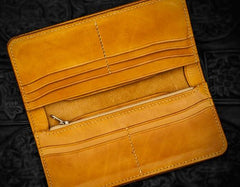 Handmade Leather Men Tooled Skull Cool Leather Wallet Long Phone Wallets for Men - imessengerbags