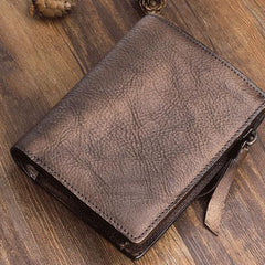 Handmade Mens Cool billfold Leather Wallet Men Small Zipper Wallets Bifold for Men