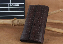 Genuine Leather Mens Cool Long Leather Wallet Zipper Clutch Wristlet Wallet for Men - imessengerbags