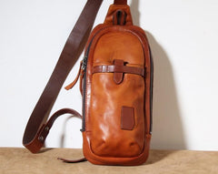 Genuine Leather Mens Cool Chest Bag Sling Bag Crossbody Bag Travel Bag Hiking Bag for men - imessengerbags