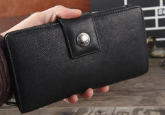 Genuine Leather Mens Cool Long Leather Wallet Cards Clutch Wristlet Wallet for Men - imessengerbags