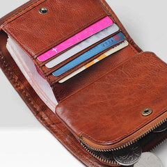 Handmade Mens Cool billfold Leather Wallet Men Small Zipper Wallets Bifold for Men - imessengerbags