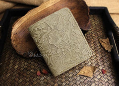 Handmade Leather Floral Mens Cool Slim Leather Wallet Men billfold Wallets Bifold for Men - imessengerbags