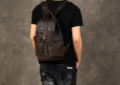 Genuine Leather Mens Cool Backpack Sling Bag Large Coffee Travel Bag Hiking Bag for men