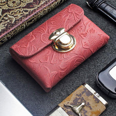 Handmade Leather Floral Mens Cool Short Wallet Card Holder Small Card Slim Wallets for Men - imessengerbags