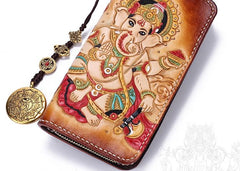 Handmade Leather Ganesha Mens Chain Biker Wallet Cool Leather Wallet With Chain Wallets for Men - imessengerbags