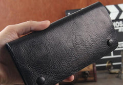 Handmade Genuine Leather Mens Cool Long Leather Wallet Bifold Clutch Wallet for Men - imessengerbags