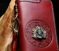 Handmade Leather Mens Chain Biker Wallet Cool Leather Wallet Long Phone Wallets for Men