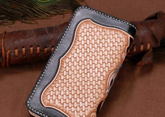 Handmade Leather Mens Clutch Wallet Cool Pixiu Tooled Wallet Long Zipper Wallets for Men - imessengerbags