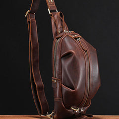 Genuine Leather Mens Cool Chest Bag Sling Bag Crossbody Bag Travel Bag Hiking Bag for men - imessengerbags