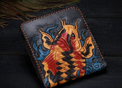 Handmade Leather Carp Tooled Mens billfold Wallet Cool Leather Wallet Slim Wallet for Men - imessengerbags