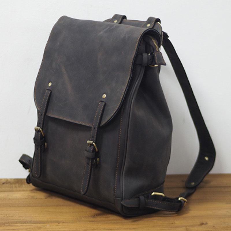 Vintage Mens Leather 15inch Laptop Backpack Leather School Backpack Travel Backpack for Men - imessengerbags