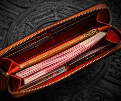 Handmade Leather Mahākāla Mens Chain Biker Wallet Cool Leather Wallet Long Clutch Wallets for Men