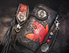 Handmade Leather Carp Mens Chain Biker Wallet Cool Leather Wallet With Chain Wallets for Men - imessengerbags