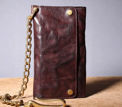 Handmade Leather Biker Wallet Trifold Folding Mens Cool Chain Wallet Trucker Wallet with Chain - imessengerbags