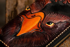 Handmade Leather Mens Tooled Eagle Chain Biker Wallet Cool Leather Wallet Long Clutch Wallets for Men - imessengerbags