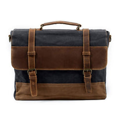 Mens Waxed Canvas Leather Side Bag Messenger Bag Canvas Courier Bag for Men