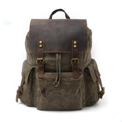 Green Waxed Canvas School Backpack Waxed Canvas College Backpack Waxed Canvas Travel Backpack 