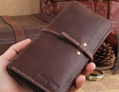 Genuine Leather Mens Cool Slim Long billfold Leather Wallet Men Small Wallets Bifold for Men - imessengerbags