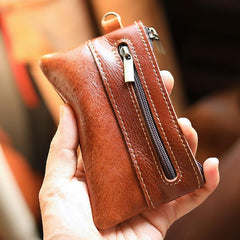 Black Leather Mens Short Coin Wallet Zipper Small Coin Holder Change Pouch For Men - imessengerbags