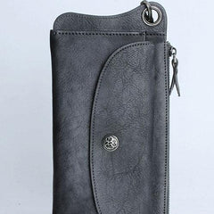 Handmade Mens Cool Long Leather Chain Wallet Cards Biker Trucker Wristlet Wallet - imessengerbags
