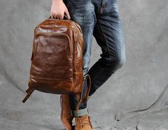 Genuine Leather Mens Cool Backpack Sling Bag Large Black Travel Bag Hiking Bag for men - imessengerbags