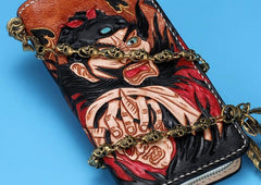 Handmade Leather Mens Clutch Wallet Cool Zhong Kui Tooled Wallet Long Zipper Wallets for Men - imessengerbags