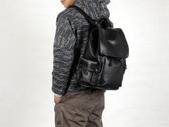Genuine Leather Mens Cool Backpack Sling Bag Large Black Travel Bag Hiking Bag for men