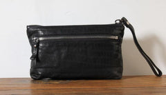 Genuine Leather Mens Clutch Cool Slim Wallet Zipper Clutch Wristlet Wallet for Men - imessengerbags