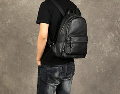 Genuine Leather Mens Cool Backpack Sling Bag Large Black Travel Bag Hiking Bag for men - imessengerbags