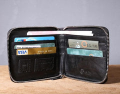 Genuine Leather Mens Cool billfold Leather Wallet Men Zipper Wallet Bifold for Men - imessengerbags