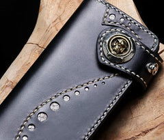 Handmade Leather Mens Chain Biker Wallet Cool Leather Wallet Long Phone Wallets for Men - imessengerbags