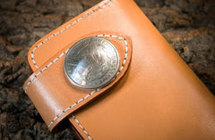 Handmade Leather Mens Cool Beige Chain Wallet Biker Trucker Wallet with Chain
