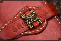 Handmade Leather Men Tooled Chinese Lion Cool Leather Wallet Long Phone Wallets for Men - imessengerbags