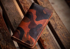Handmade Leather Men Camouflage Cool Leather Wallet Long Phone Clutch Wallets for Men - imessengerbags