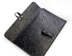 Handmade Leather Floral Tooled Mens Clutch Cool Slim Wallet Zipper Clutch Wristlet Wallet for Men