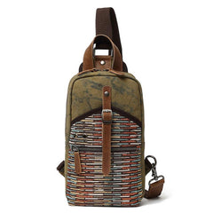 Rustic Canvas Leather Mens Sling Bag Chest Bag One Shoulder Pack for men - imessengerbags