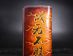 Handmade Leather Men Tooled Monkey King Cool Leather Wallet Long Phone Wallets for Men