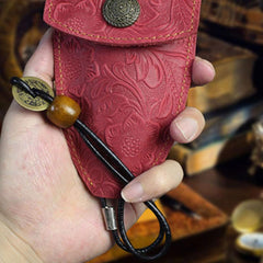 Handmade Leather Floral Mens Cool Car Key Wallet Coin Wallet Pouch Car KeyChain for Men - imessengerbags
